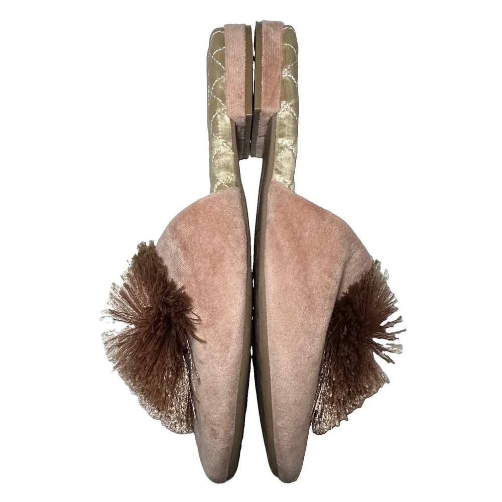 Birdies Songbird Women's 10.5 Pom Pom Blush Pink Slippers Slip On Flats Coquette - Picture 11 of 12